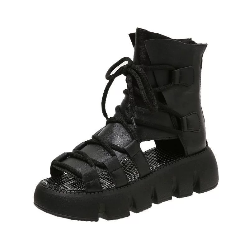 Европейские высокие римские сандалии для женщин 2025 лето новые на толстой подошве этнический стиль женские туфли на платформе с открытым носком