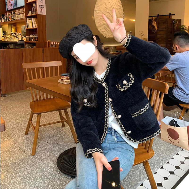 秋冬名媛风法式小香风针织开衫外套女短款上衣气质白色圆领法式风|undefined