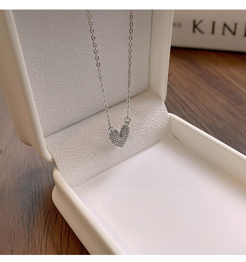 Womenu0027S Simple Style Heart Titanium Steel Zircon Necklace Inlaid Zircon Stainless Steel Necklace