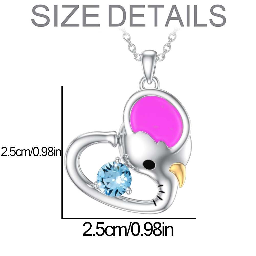 Collana con ciondolo a forma di elefante con grandi orecchie rosa e zircone blu semplice e adorabile, tendenza alla personalità, regali per bambini_voghion.com