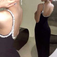 黑色钻石修身性感吊带连衣裙气质露背轻奢高级感小黑裙赫本晚礼服