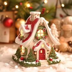 国境を越えた新しいアイデア樹脂小夜灯雪夜小屋樹脂工芸デスクトップ装飾クリスマス装飾