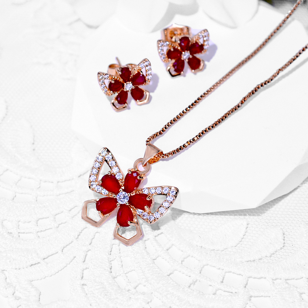 Europa y América de moda bronce incrustado gran pendientes de zircon collar conjunto de joyería pendientes de mujer colgante hermosa joyería transfronteriza