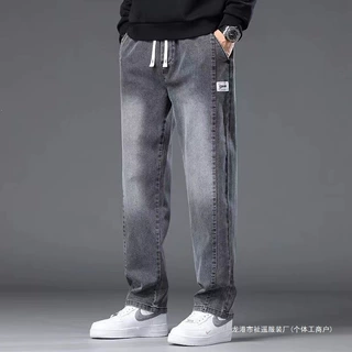 弹力牛仔裤男士宽松直筒长裤松紧腰2025夏季新款休闲潮牌百搭裤子