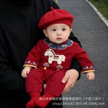 婴儿拜年服男女宝宝春季中国风喜庆周岁礼服红色新年外出爬服