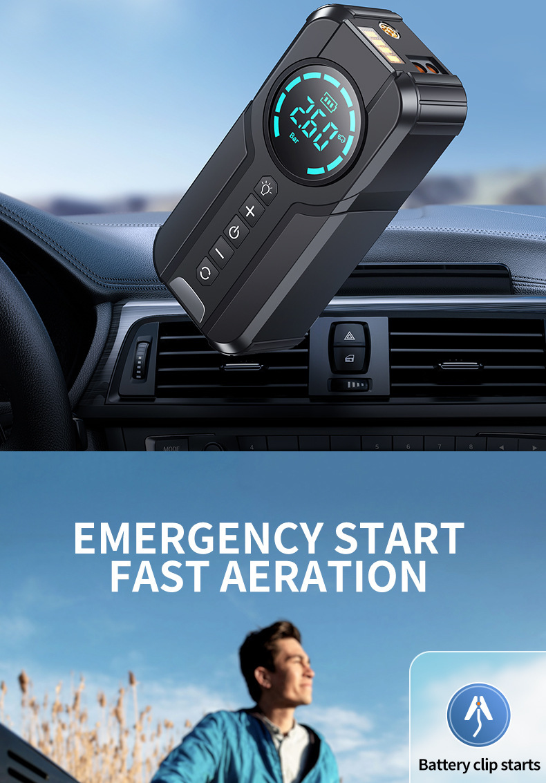 Cross-border power bank for car emergency starting, air pump, all-in-one multifunctional portable battery jump starter