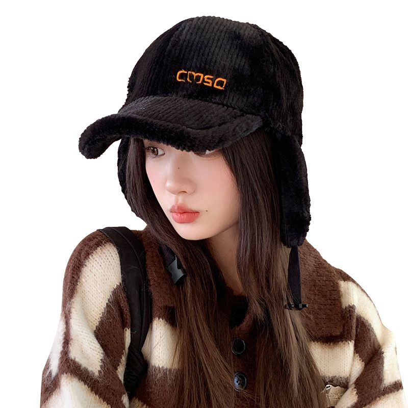 Baseball cap women in winter, warm and windproof, ear protection, cycling outdoors, anti freezing, letter embroidery,_voghion.com