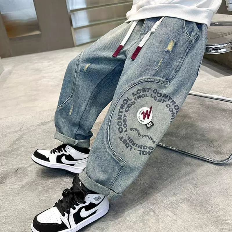 Брюки для мальчиков весна-осень 2025, новая осенняя одежда для детей постарше, длинные брюки-джинсы весна