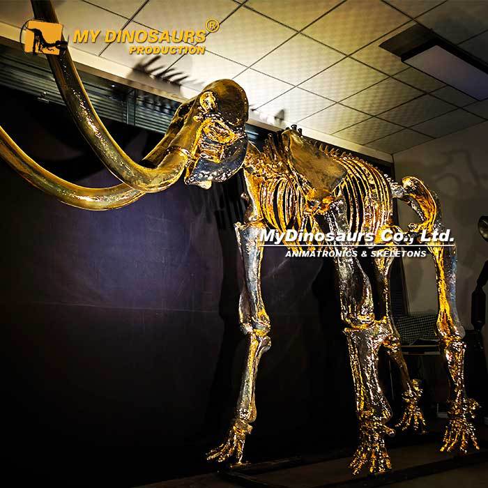 龙晨时代 镀金奢华猛犸象化石金骨架摆件 玻璃钢室内装饰橱窗模型