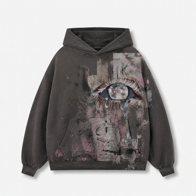 Popular men's hoodie with hood, dark gray distressed 3D digital print, artistic niche designer streetwear, cross-border Popular men's hoodie with hood, dark gray distressed 3D digital print, artistic niche designer streetwear, cross-border