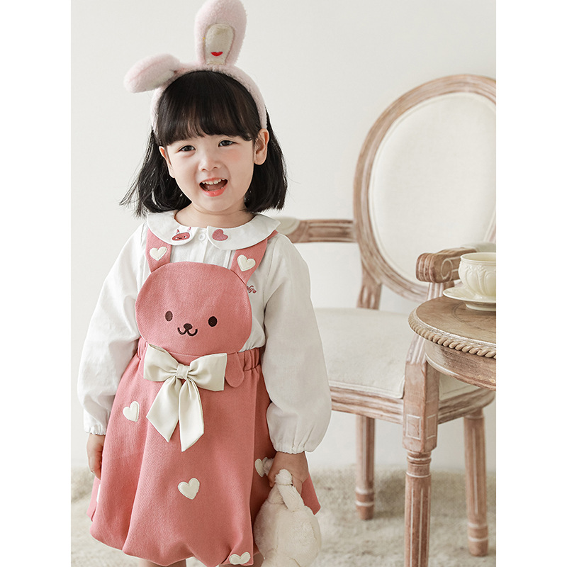 Wulibuyi niñas traje de otoño dibujos animados suspender falda arco decoración del bebé lindo calcetines camisa los niños