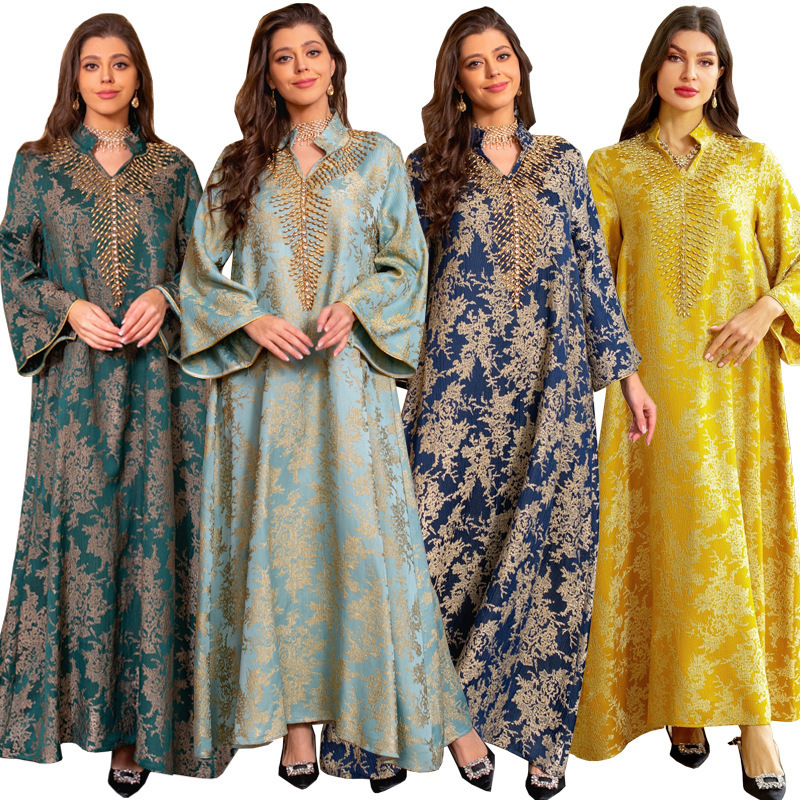 AB350 晚礼服提花刺绣连衣裙土耳其钉珠时尚Kaftan