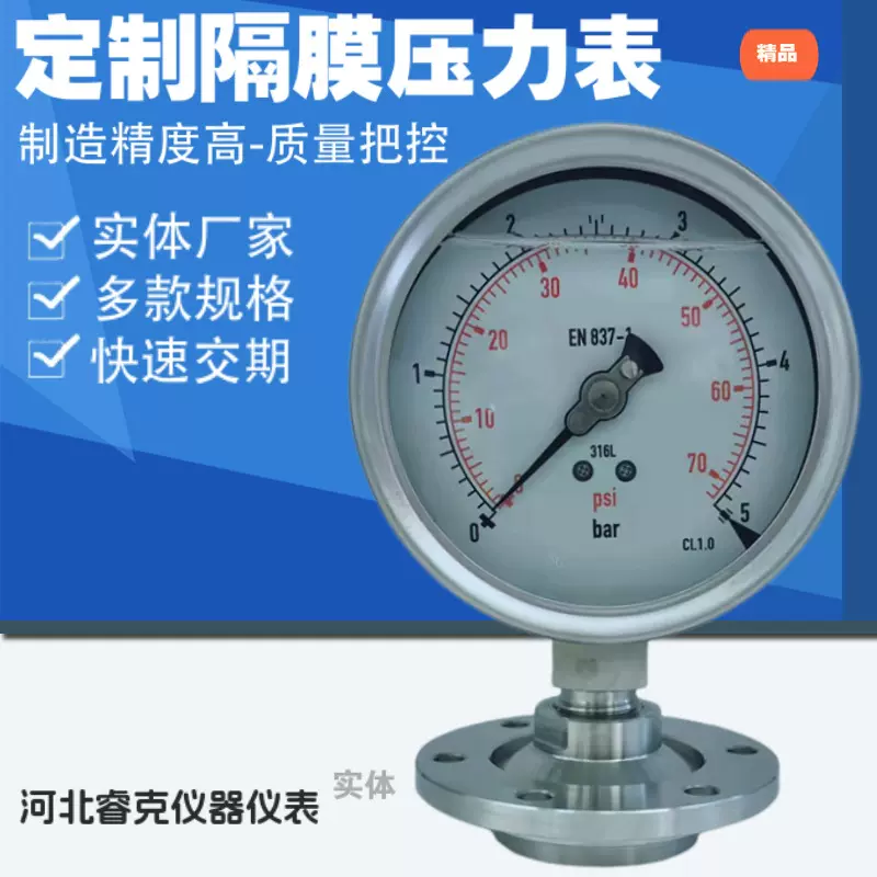 隔膜压力表不锈钢法兰接体压力表工业隔膜耐震压力表批发
