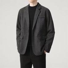 跨境毛呢西装外套男秋冬季新款韩版轻熟风休闲商务加厚呢子小西服