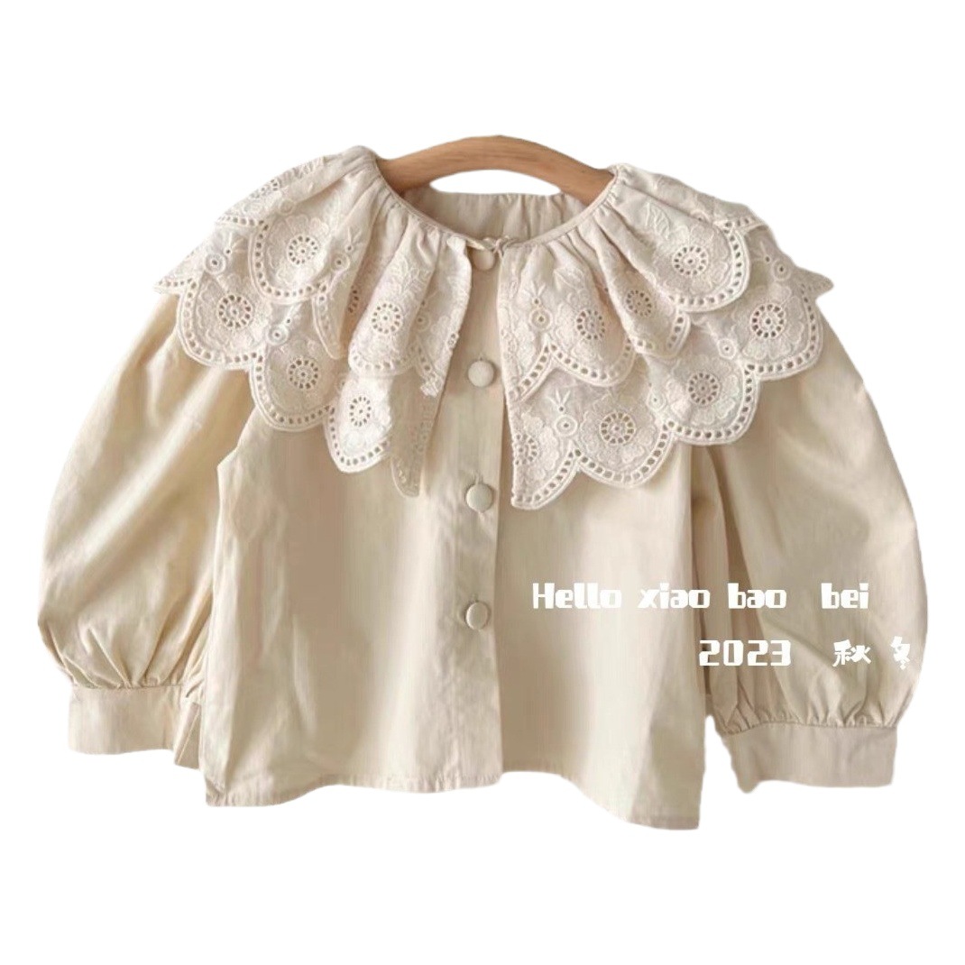 Estrella de los niños ropa de estilo coreano redondo para niños Primavera y otoño Nueva camisa de encaje de estilo occidental Retro Para niña moda para niños top a juego