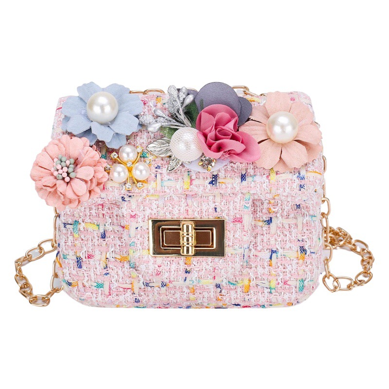 Bolso de los niños lindos niñas de dibujos animados flor bolso de hombro estilo Chanel bolsa de mensajero bebé monedero bolsa de caramelo
