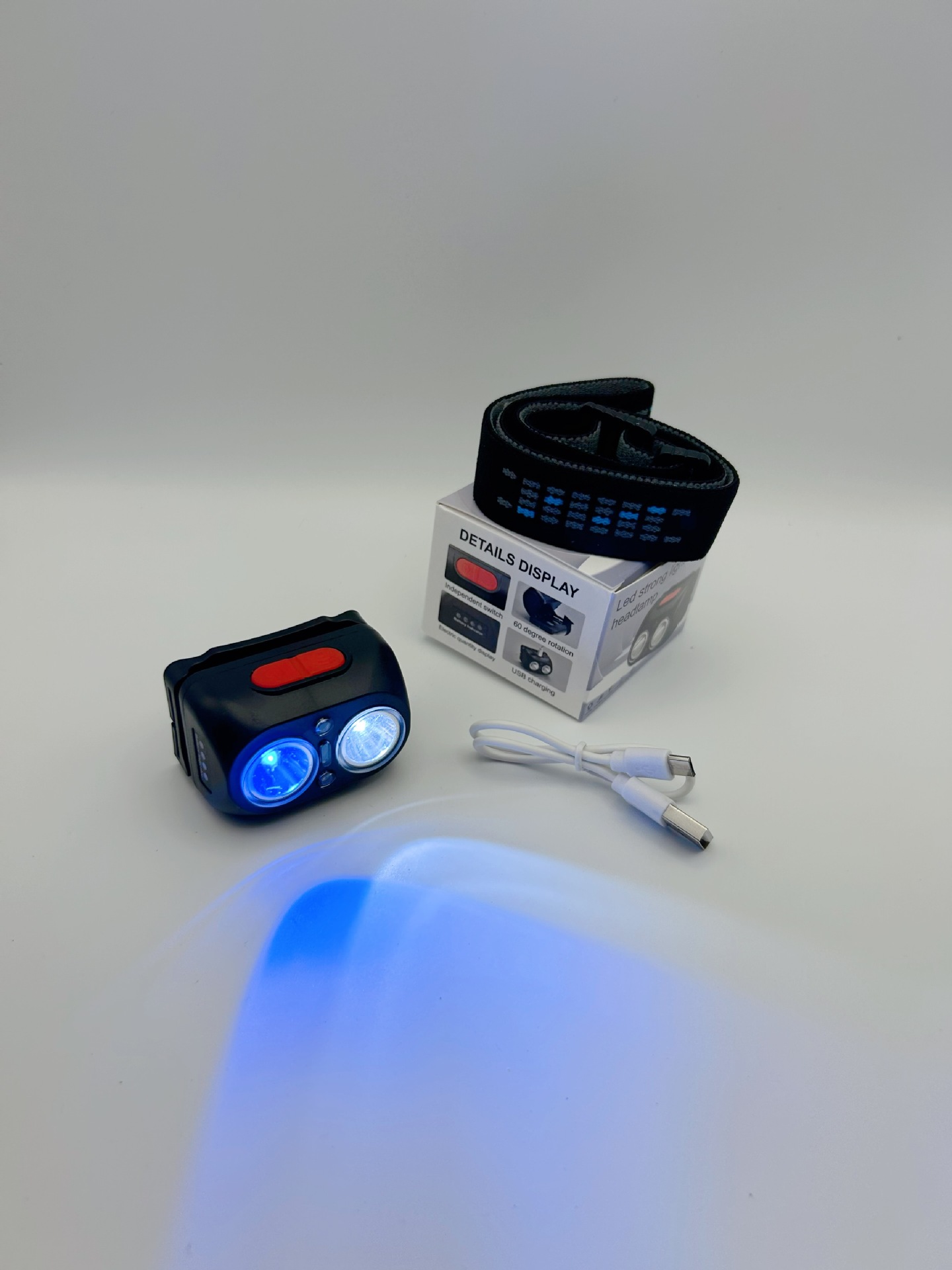 Luz LED amarilla, luz azul, súper brillante, faro recargable para exteriores, luz de inducción, pesca, duración de la batería de más de 10 horas