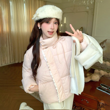韩系新款甜美粉色蝴蝶结立领棉服女新款小个子加厚面包服棉衣外套
