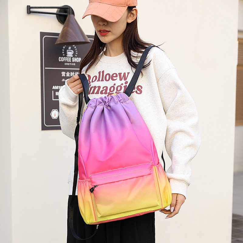 Cross-border new student basketball drawstring backpack nylon casual travel fitness bag can print logo