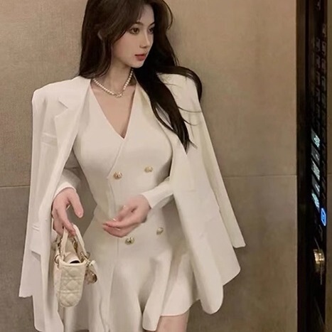 DL3113 hot girl socialite white suit women's autumn and winter 2023 New Fashion suit jacket Chanel style dress