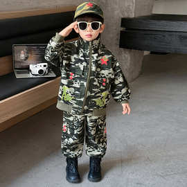 儿童迷彩套装男孩表演服春季2026新款小孩子演出运动特种兵军训服