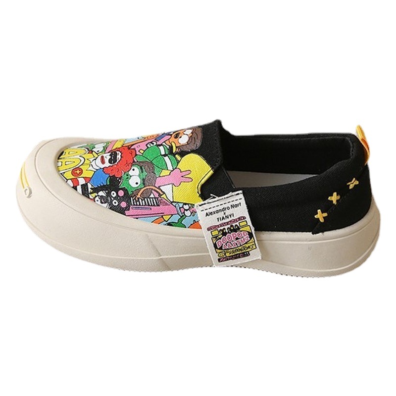 Mocasines mujer 2023 primavera nueva moda todo partido figura de dibujos animados zapatos de mujer fondo grueso casual slip-on muffin zapatos de lona