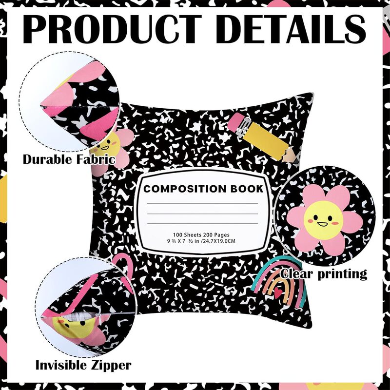 2 Sets of Notebook-Shaped Pillow Covers, Classroom Decorations, School Supplies Matching Pillow Covers, Decorative Pencils