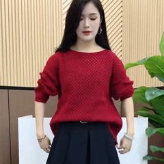 2025早秋季新款韩版时尚百搭圆领长袖针织衫女宽松显瘦毛衣上衣
