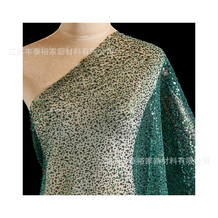 Hijo verde sequinilla clavado cuentas de tela bordada tela de moda de alta gama sequinilla tela de ropa de tela