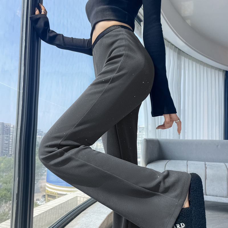 实拍微喇叭裤女秋季2025新款休闲松紧高腰显瘦垂感休闲百搭马蹄裤|undefined