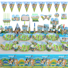 新しいアニメ犬ブルイテーマ誕生日パーティー装飾三角旗雰囲気横断幕使い捨て食器セット