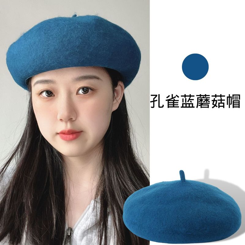 新款秋冬羊毛贝雷帽子女时尚羊绒蘑菇帽深檐大头围立体画家帽批发|undefined