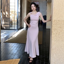 SYT原创 设计师款金属扣背心套装连衣裙女夏季新款斜肩领上衣半裙