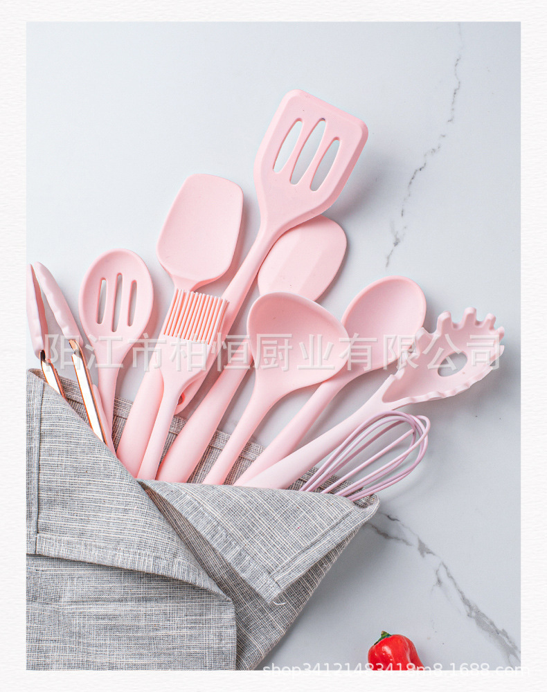 Mini silikon mutfak eşyaları seti 10 parçalı yüksek sıcaklığa dayanıklı silikon spatula yağ fırçası bebek maması kaşığı mutfak eşyaları