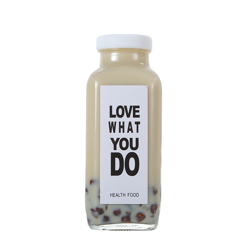 Fábrica al por mayor nueva cubierta de aluminio cuadrada para llevar botella de bebida octogonal leche té café botella sellada botella de vidrio de jugo