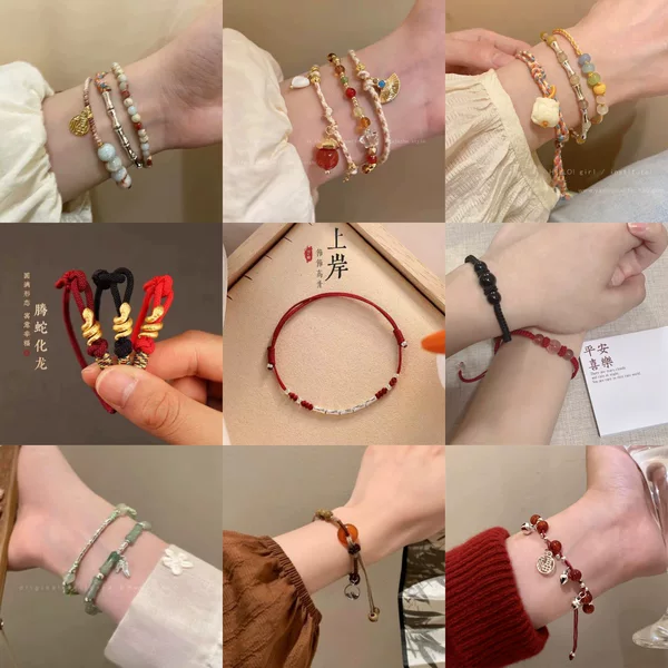 Wholesale Adjustable Red String Bracelet with Bamboo Knot and Lucky Charm Beads, Handmade Woven Rope, Unisex