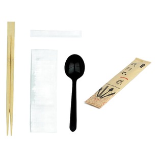 Disposable chopsticks four-piece tableware bag bamboo chopsticks spoon tissue set wholesale take-out commercial catering tableware