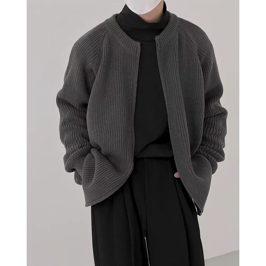 Осенне-Зимний Простой нишевый свитер из Южной Кореи, кардиган, мужской теплый вязаный свитер на молнии, однотонная японская универсальная повседневная куртка