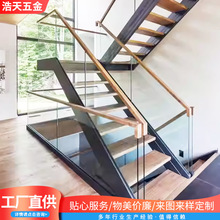 河北楼梯定制钢木结构玻璃扶手别墅公寓复式小洋楼loft楼梯定制