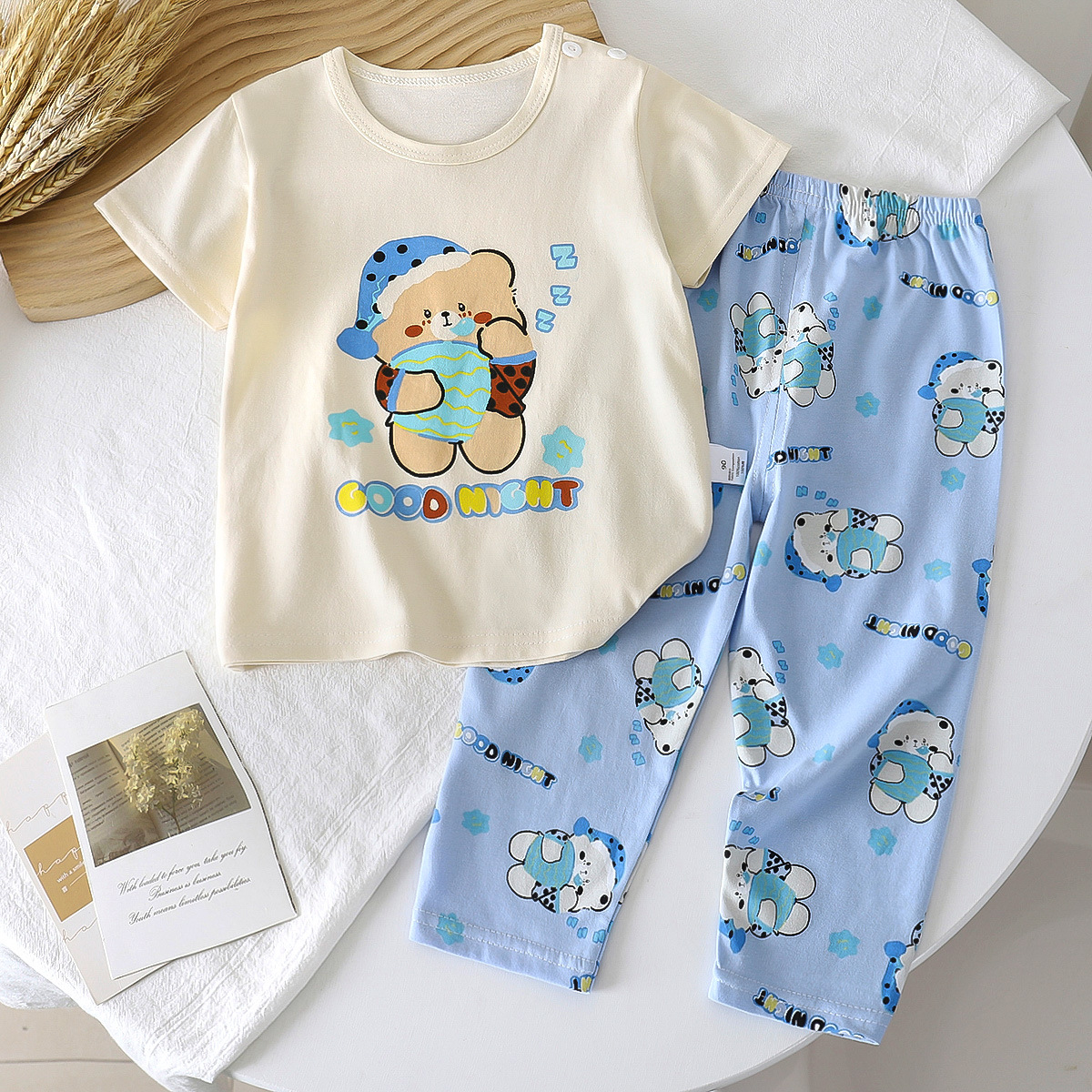 Traje de manga corta para niños, verano nuevo estilo, pijamas de algodón para niños, ropa de aire acondicionado para bebés para niñas, ropa de verano para niños image 19