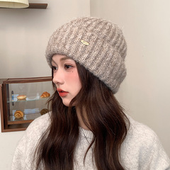 跨境秋冬保暖针织帽女高级感户外防寒护耳套头帽加厚大头围毛线帽