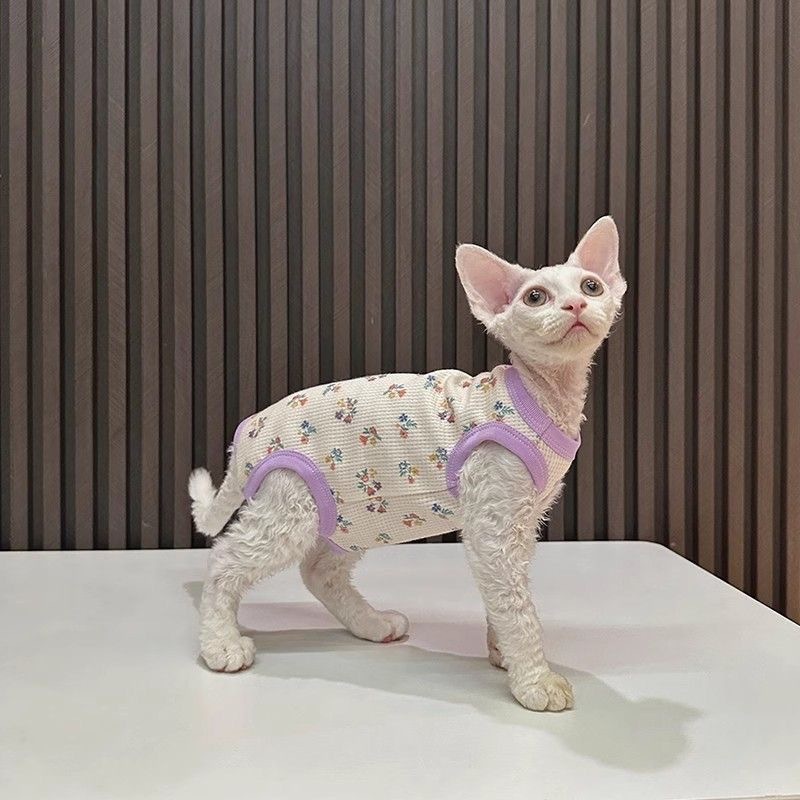 ペット用夏用花柄四足服ベスト、無毛猫、スフィンクス、デビッド猫用、防寒、通気性、軽量|undefined