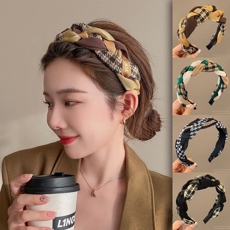 Internet Celebrity Hair Hoop Women's High Cranial Top Wide Side Pressed Hair Stamp Headwear Twist Headband Women's 2023 New High-end Hair Bundle