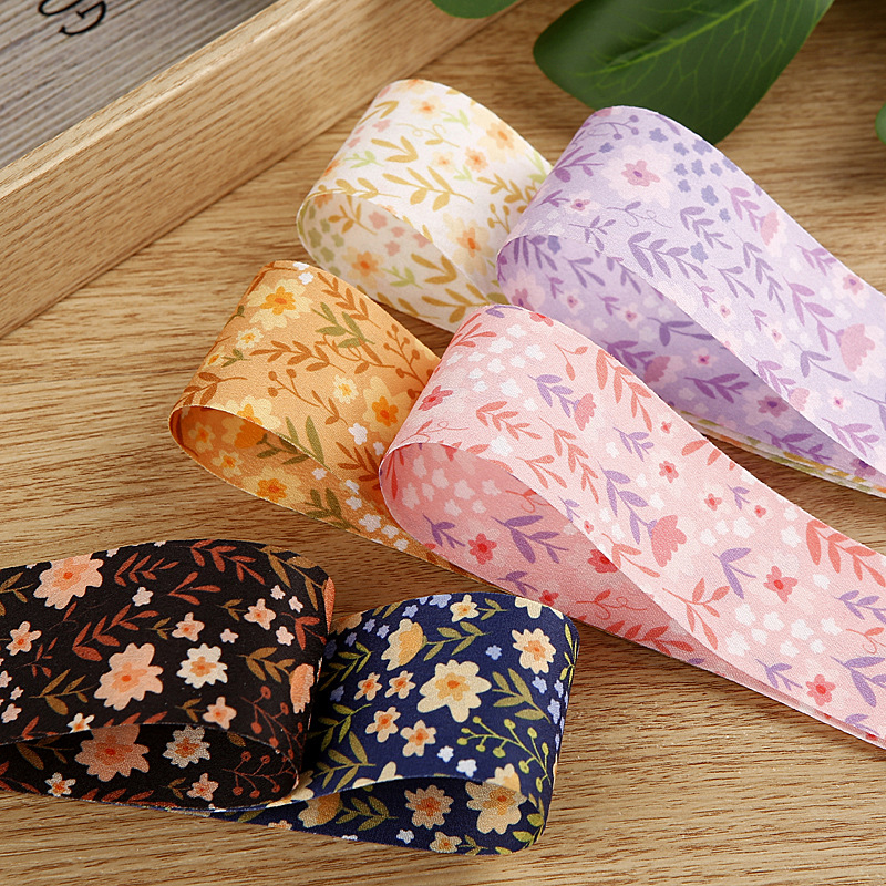 雙面印花滌棉緞帶 蝴蝶結髮飾diy材料服裝草禮品鮮花滌綸碎花織帶