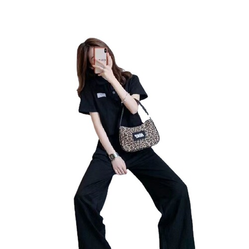 Casual sports suit for women 2026 new Korean style slimming short shirt, wide-leg pants, two-piece summer