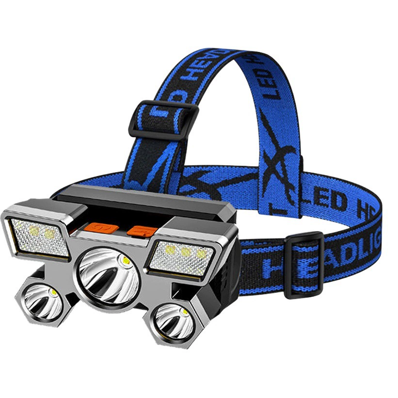 Пять фар Трансграничная сильная световая подсветка Перезаряжаемая портативная ночная рыбалка Дальние и ближние фары на голове