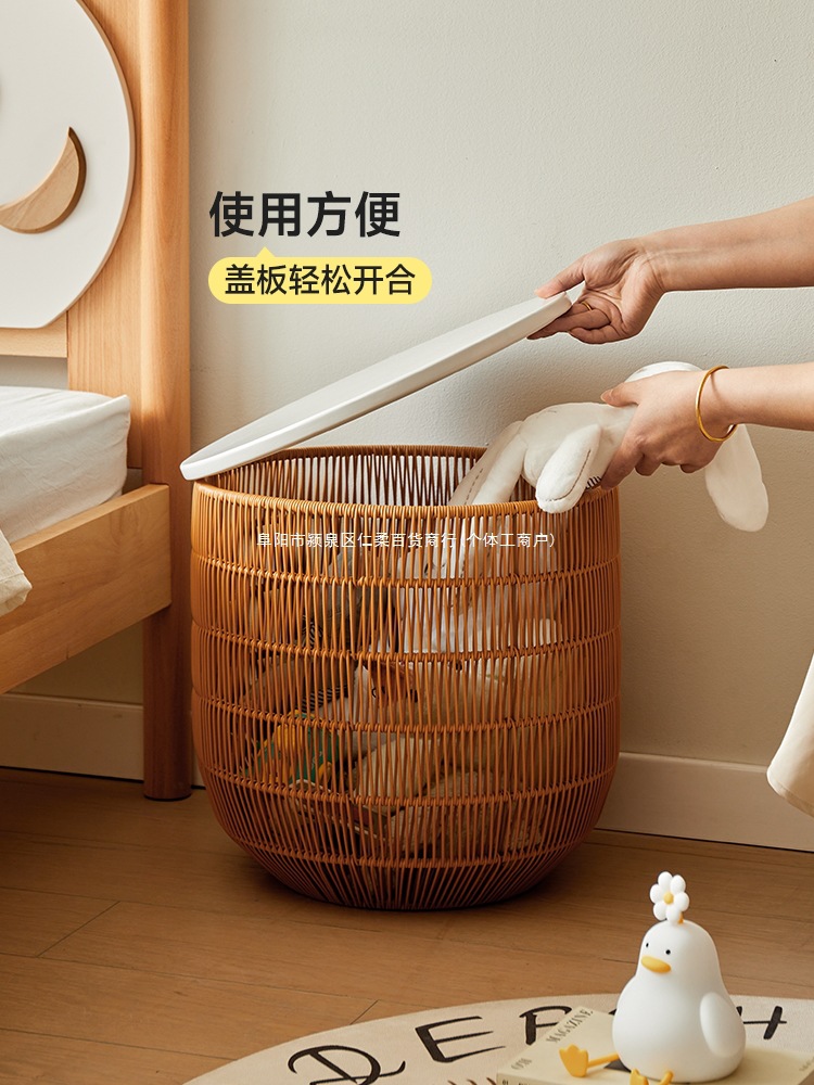Ins Imitation Rattan Waterproof Dirty Clothes Basket Dirty Clothes Storage Basket Bedroom Dirty Clothes Basket Bathroom Dirty Clothes Basket Laundry Basket