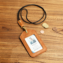 简约高档植鞣头层牛皮工作牌证件套带挂绳胸卡出入工作证公交卡套