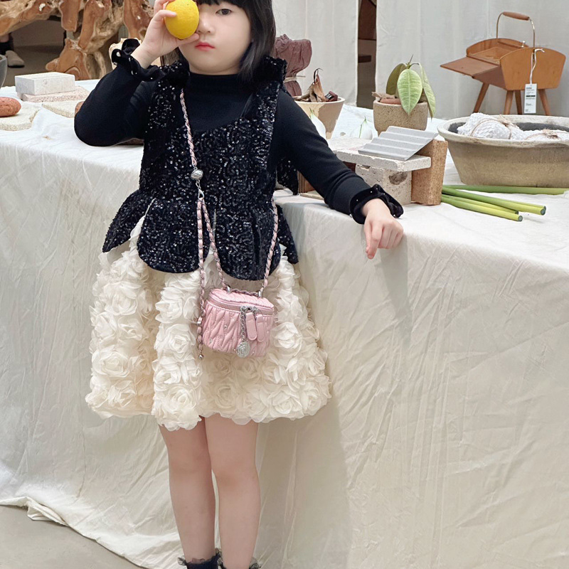 Coreana pequeña bolsa de hombro para niñas bordada de diamante mini bolsa de caja de bebé bolsas de cadena de perforación plegables para niños