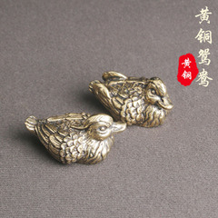 復古純黃銅鴛鴦桌面擺件鎮紙文玩手把件茶寵老銅器銅雕工藝品批發